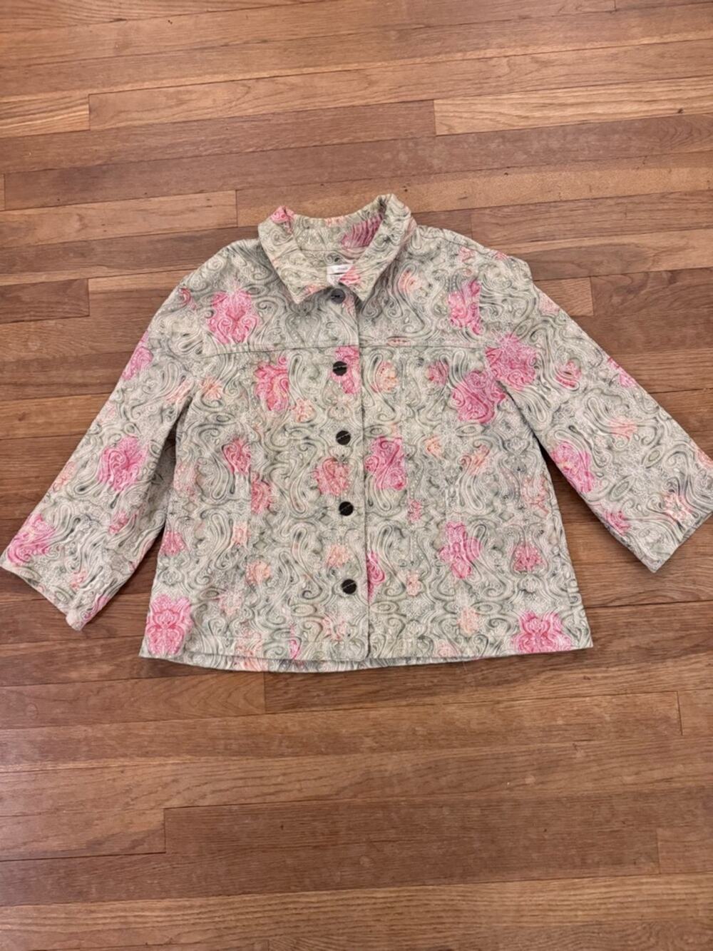 Christopher & Banks Women's Green Pink Paisley Button Front Jacket - Sz XL
 b25